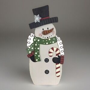 Wooden Snowman Candy Cane Top Hat Holiday Country Farm Seasonal Winter Christmas